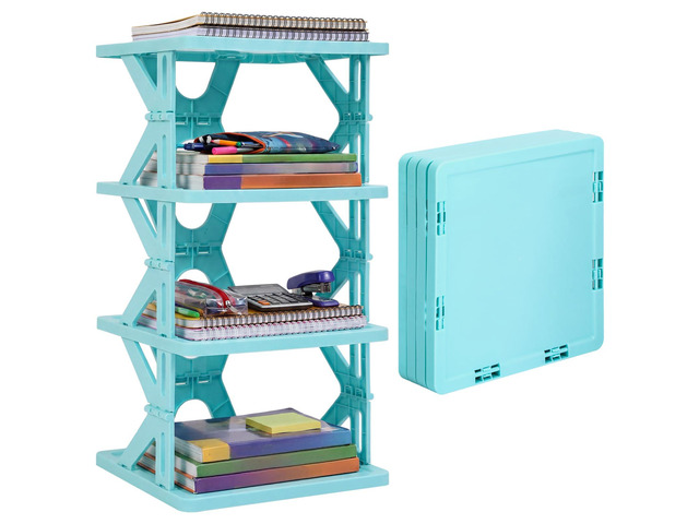 4 Tier Foldable Locker Organizer Shelf School Storage,Blue