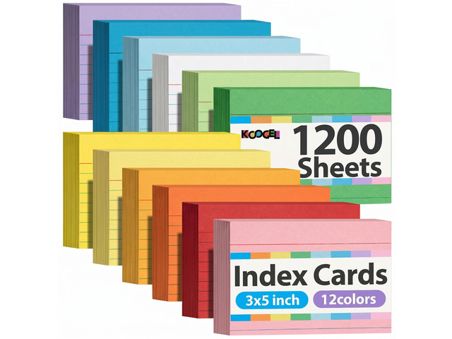 1200PCS Index Cards 3x5, Colored Ruled Flash Cards Bulk, 12 Colors Heavy Notecards Memo Scratch Pad for Teacher Students, Classroom Note Taking...