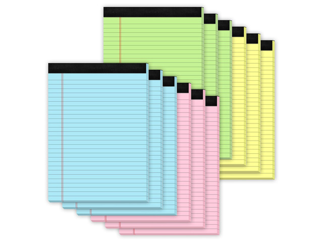 Legal Pads 8.5 x 11 Colored Note Pads, 12 Pack Colored Paper Pads 8.5x11 Lined Paper, Pads of Paper Writing Pads, Wide Ruled Notebook Pad 8 1/2 x...
