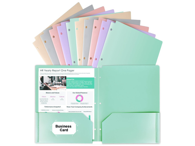 3 Hole Pocket Folder, 10 Pcs Pastel Color, Plastic Folder for 3 Ring Binder Heavy Duty, with Pockets, 3-Hole Punched, Binder Folders for Documents,...