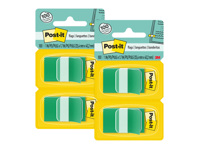Flags, 50/Dispenser, 2 Dispensers/Pack, 1 in Wide, Green (680-GN2) (Pack of 2)