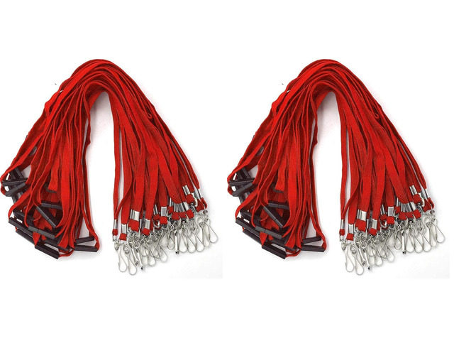 Lanyards Safety Red Lanyards Neck Flat Premium Breakaway Badge Lanyard with J-Hook for ID Nametag Badge Holder (Red, 50 PCS) (Pack of 2)
