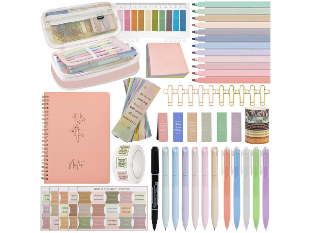 96-Piece Bible Study Supplies, Bible Journaling Kit for Women Bible journaling supplies with highlighters, gel pens, tabs, journal, bookmarks,...