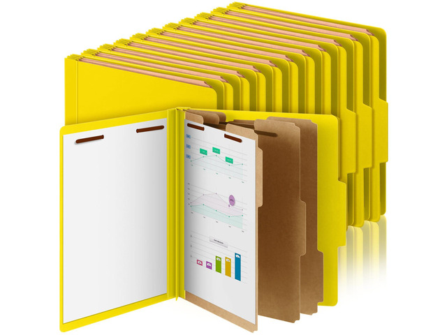 24 Pcs Classification Folder Letter Size, 3 Divider File,Yellow Back to School Folder Supplies, Pressboard File with Fastener, Expanding Organizer...