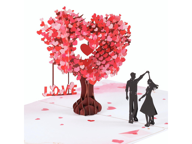 Pop Up Anniversary Card, 3D Love Tree Hearts Couple Wedding Card for Her, Wife, Husband, Him, Couple; Ideal Gift for Wedding, Romantic Birthday,...