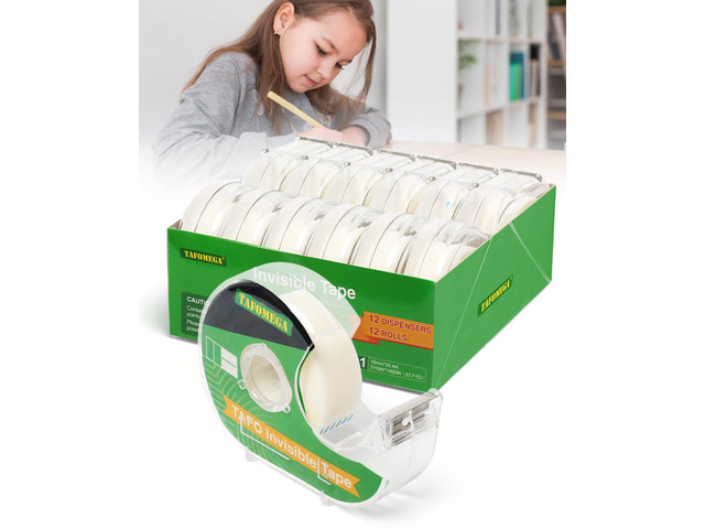Invisible Clear Tape Bulk Rolls,12 Packs Gift Wrapping Tape with Dispenser Tape Refills for School Office Craft Job, Frosted Writable, 7/10 X 1000...