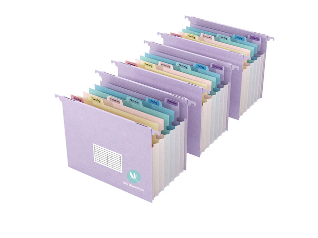 Expanding Hanging File Folders for Filing Cabinet, 7 Accordion Pockets, 1.2'' Expandable, Multi-Color Tabs, Letter Size, 50% Wheat Straw, 3 Pack...