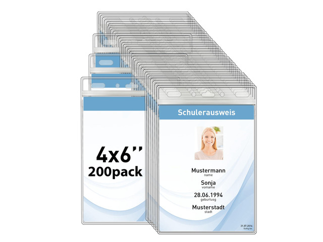 Vertical ID Badge Holders Waterproof Name Badge Holder 200 Pack Zipper Plastic Badge Holders with Soft Edge Design, Fits 4x6 Inch Inserts for ID...