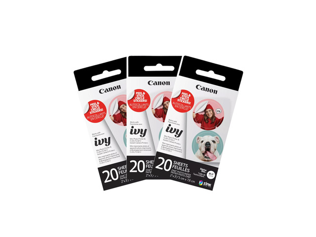 Ivy Zink Pre-Cut Circle Sticker Paper 20 Sheets Pack (Pack of 3) Compatible with Ivy Mini Photo Printer and CLIQ+/CLIQ+2