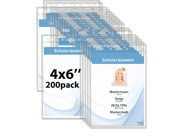 Vertical Card Holders 4x6 200 Pack Clear Open Top Badge Holders for ID Cards, Passports, Name Tags and Event Credentials