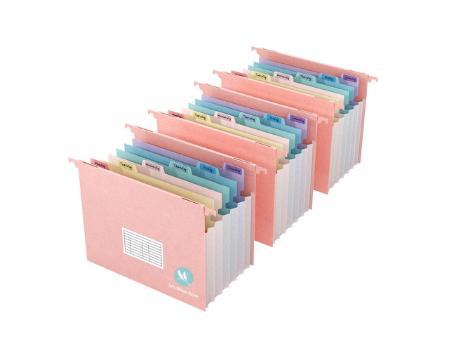 Expanding Hanging File Folders for Filing Cabinet, 7 Accordion Pockets, 1.2'' Expandable, Multi-Color Tabs, Letter Size, 50% Wheat Straw, 3 Pack...