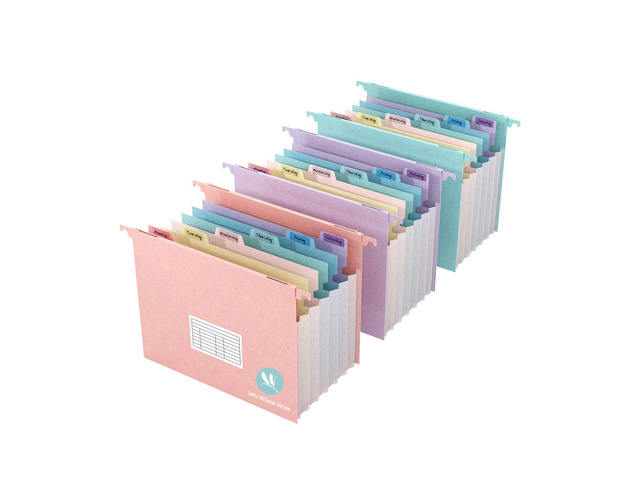 Expanding Hanging File Folders for Filing Cabinet, 7 Accordion Pockets, 1.2'' Expandable, Multi-Color Tabs, Letter Size, 50% Wheat Straw, 3 Pack...