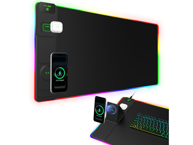 XXL RGB LED Gaming Mouse Pad with Magnetic Wireless Charger & Foldable Phone Holder, 31.5'x15.8' Extended Ultra-Smooth Desk Mat, 25 Lighting...