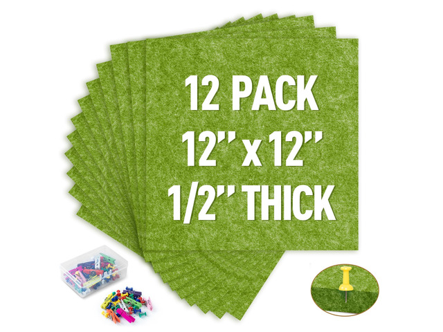 Cork Bulletin Board 12x12, 1/2' Thick Felt Cork Board Tiles 12 Pack, Small Square Pin Board for Wall, Self Adhesive Corkboards with 120 Push Pin...