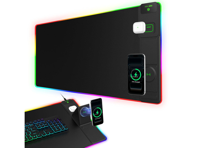 RGB Gaming Mouse Pad with Magnetic Wireless Charging & Foldable Phone Stand 31.5'x15.8' XXL Large LED Mousepad with Stitched Edges, Ultra-Smooth...