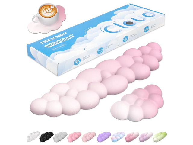 Cloud Keyboard Wrist Rest Set, Cloud Wrist Rest with Non-Slip Base, PU Leather Wrist Pad for Keyboard with Ergonomic Memory Foam for Computer...