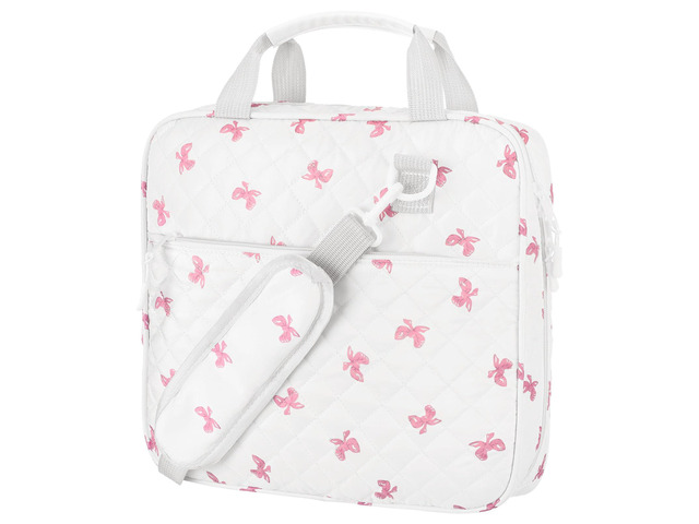 Zipper Binder Folder Keeper with Strap 2', 3 Ring, White, Pink Bow Coquette Bowknot Multi-pocket Zipper Bag, Fabric 13' Laptop 5-tab Expanding File...