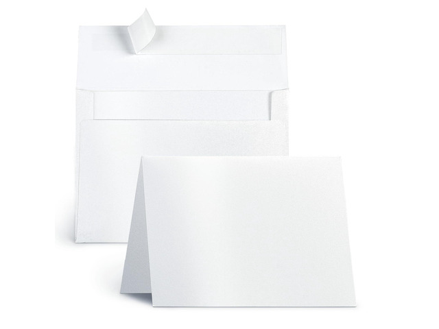 White Shimmer 5x7 Blank Cards and Envelopes 100 Pack Pearl White Folded Cardstock and A7 Envelopes Self Seal for Wedding, Invitations, DIY Greeting...