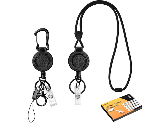 Heavy Duty Retractable Lanyard - Breakaway Lanyards for ID Badges Keys, Retractable Keychain with Upgraded Carabiner, Key Ring, and Lobster Clasp,...
