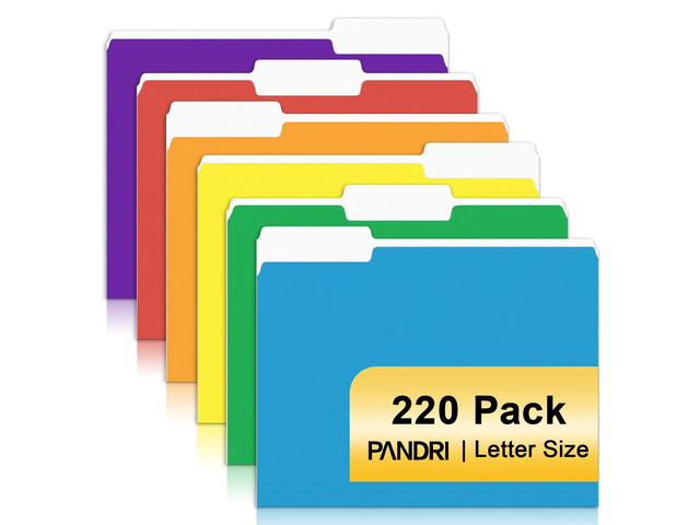 Colored File Folders, 220 Pack 1/3 Cut Tab File Folder, 6 Colors Colored Manila Folder With Tabs for Filing and Organization, Letter Size, 1/3 Cut...