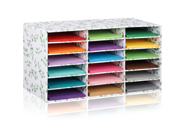 1 Pc Classroom Construction Paper Storage,Eucalyptus 18 Slot Compartments Desktop Scrapbook Organizer for Letter/A4 File Sorter, 14.2' H x 28.1' W...