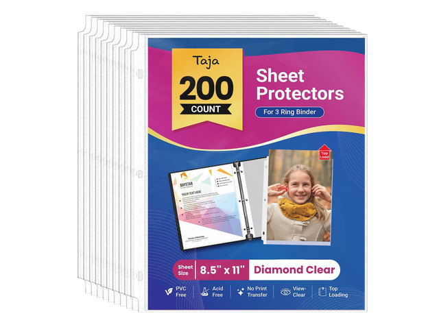 Sheet Protectors for 3 Ring Binder, Clear Page Protector, 200 Pack Top Loading Sheet Protectors for Office, Home, and School, Letter Size Plastic...
