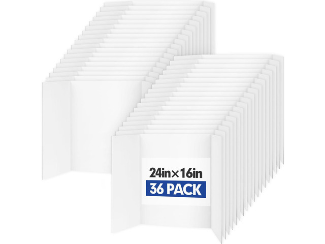 Trifold Poster Board,36 Pack 24' x 16' White Corrugated Poster Boards Display Board,Perfect for School Projects, Science Fairs, Event Displays, and...