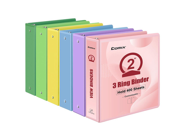Sturdy Standard 2 Inch 3 Ring Binder with Clear View Cover 2'Round Ring,PVC-Free,Holds 400 Letter Sheets,Morandi Multicolor for Students & Office,6...