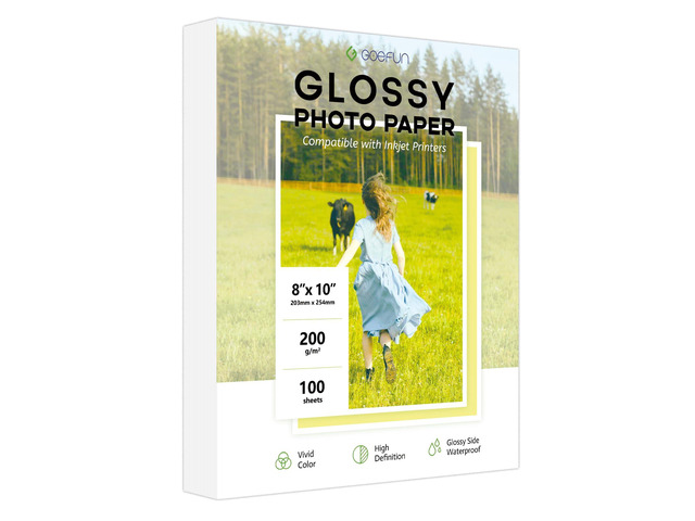 100 Sheets Glossy Photo Paper 8x10, 54LB Inkjet Printer Paper 200 GSM Picture paper for Printer for Dye Ink