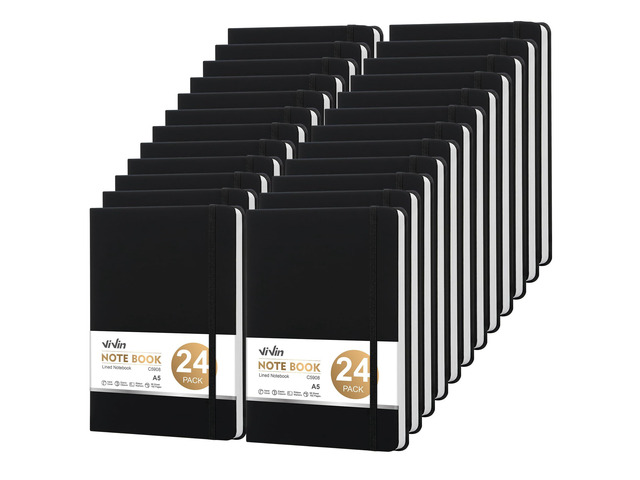 24 Pack A5 Hardcover Lined Notebook,192 pg College Ruled 5.5x8.3 Bulk notebooks for work,office & professional use,Waterproof faux leather,lay-flat...