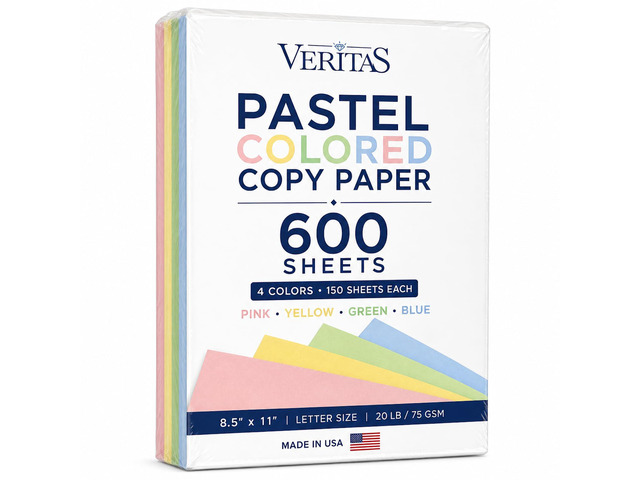 Colored Copy Paper 8.5 x 11, Letter Size Printer Paper, 600 Sheets (150 Each of Pink, Green, Blue, Yellow), Jam-Free, Bulk Pastel Colored Paper for...