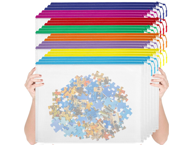 24pcs Mesh Zipper Pouch Bags, Large A3 17x12 Inches Reusable Zipper Bags Puzzle Storage 8 Colors Multipurpose for Board Games Travel Office...
