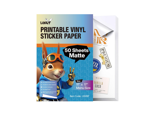 Luxe-Matte Printable Vinyl Sticker Paper 50 Sheets Menu Size Vibrant Color, Lay-Flat, Removable Adhesive for Branding & Crafts for Cutting Machine