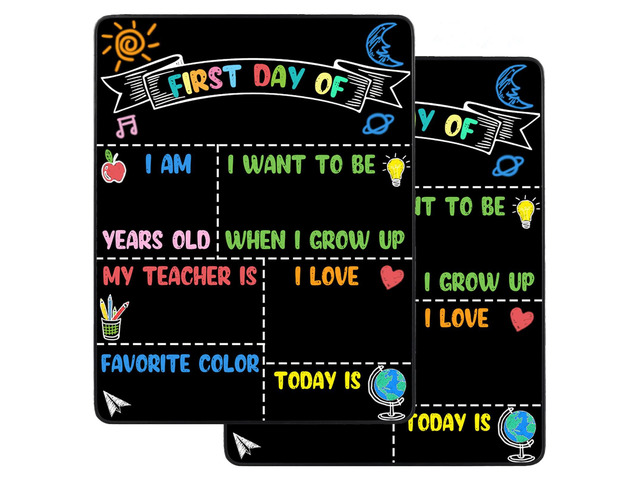 2PCS First and Last Day of School Chalkboard Sign Reusable, 14x11 in Back to School Board - First & Last Day of Kindergarten Sign, Double-Sided...