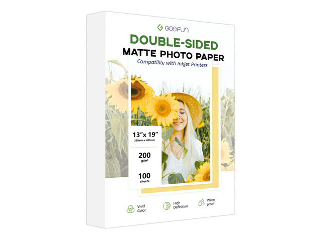 13x19 Double Sided Photo Paper Matte, 54LB Inkjet Printer Paper 100 Pack 200GSM 13 x 19 Presentation Paper for Posters, brochure and Art Prints