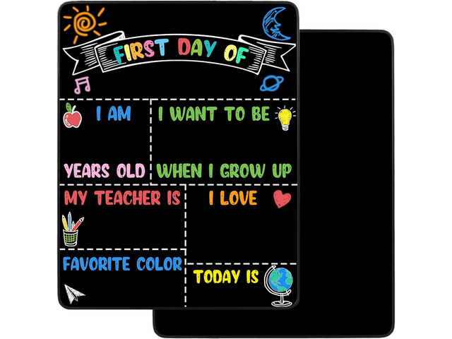 First Day of School Chalkboard Sign Reusable, 14x11 Inch Back to School Board - 1st Day of Kindergarten Sign, Double-Sided Schools Preschool Grade...
