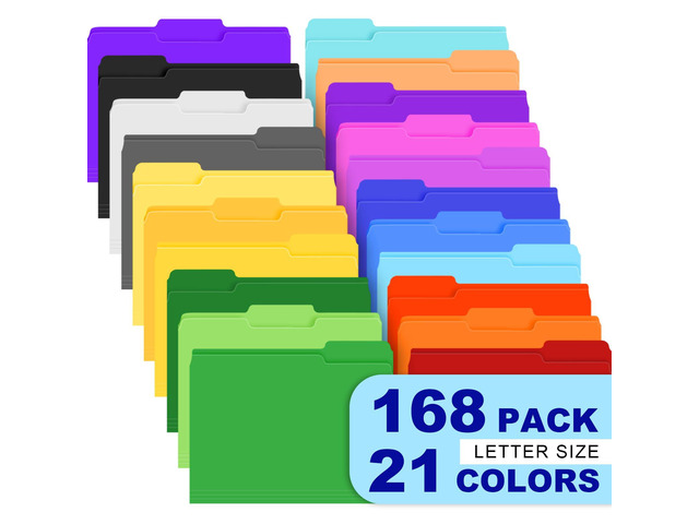 168 Pack Colored File Folders,21 Colors File Folders Letter Size Manilla Folders 8.5 x 11,1/3 Cut Tab Filing Folders for Office School Business...