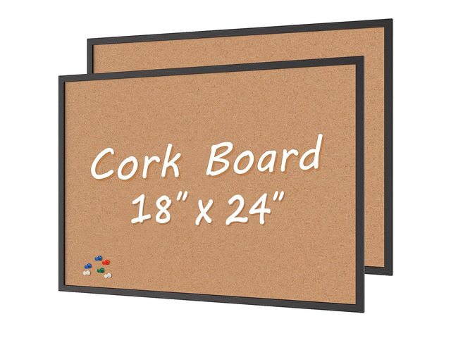 2-Pack Cork Board Bulletin Board 18 x 24, Black Wood Framed Corkboard, Office Board for Wall Cork, Large Wall Mounted Notice Pin Board with 32 Push...