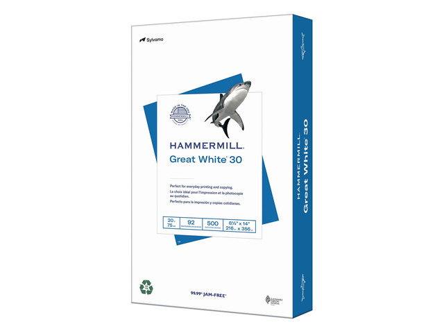 Printer Paper, Great White 30% Recycled Paper, 8.5 x 14 - 1 Ream (500 Sheets) - 92 Bright, Made in the USA, 086704