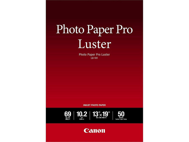 LU-101 13X19(50) Luster Photo Paper, 13' x 19' (50 Sheets) Large format photo printing with luster finish, 255 gsm weight and 13x19 inch sheets