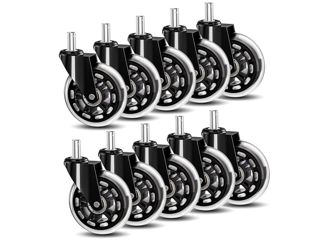 Office Chair Caster Wheels Replacement 3 Inch Roller Blade, 10 Packs Heavy Duty Quiet No Scratch Rubber Gaming Chair Wheel for Hardwood Floor...
