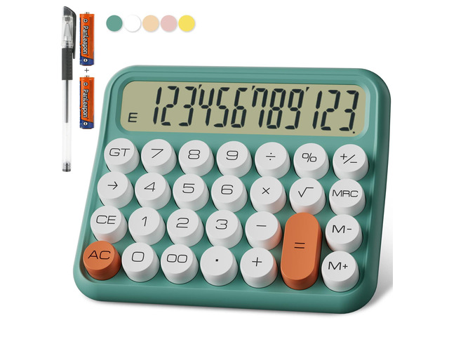 Battery Desk Calculator - 12 Digit Extra Large 5-Inch LCD Display, Big Buttons Easy to Press, 15 Tilt Screen (Green)