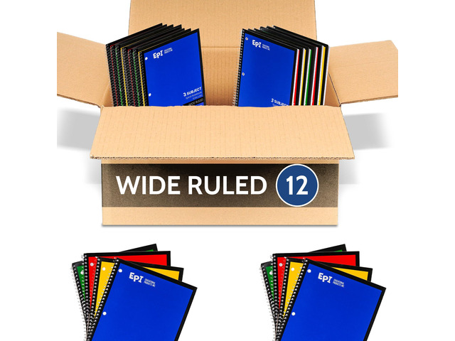 Spiral Notebook 3 Subject - Wide Ruled - 120 Sheets, Durable Spiral Binding 10.5 x 8 in Classroom Supplies School, Office, Note Taking,...