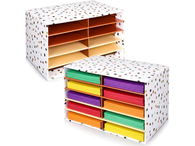 2 Pcs Boho Classroom Paper Storage Organizer Construction Paper Storage Desktop Mailbox File Sorter Literature Cardboard Organizer for Home Office...