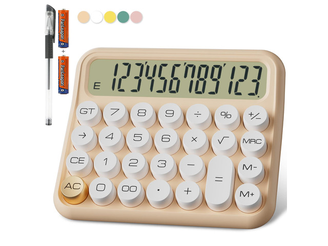Mechanical Calculator 12 Digit Extra Large 5-Inch LCD Display, Battery Desk Calculator, Big Buttons Easy to Press Use as Office Calculators...