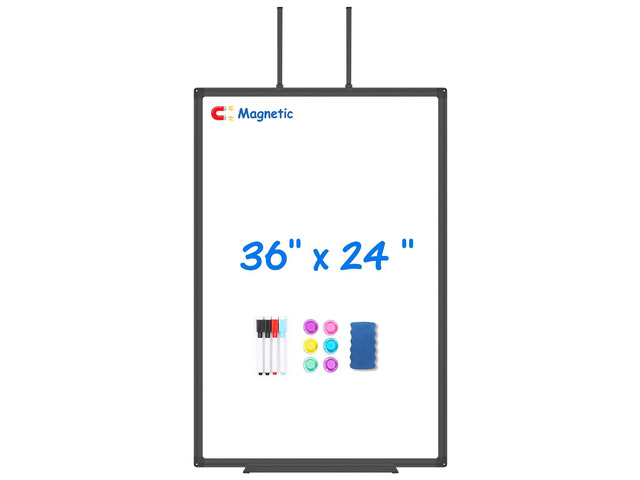 Black Magnetic Dry Erase Board for Door 36 x 24 in No-Drill Adjustable Long Arm Hook Mount, Portable Hanging Whiteboard For Home, Dorm, Office,...