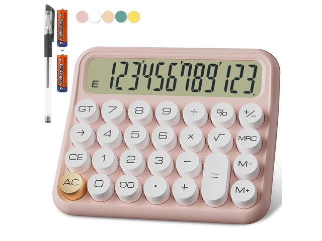 Battery Desk Calculator - 12 Digit, Extra Large 5-Inch LCD Display, Big Buttons, 15 Tilt Screen, Kids Calculator (Pink)