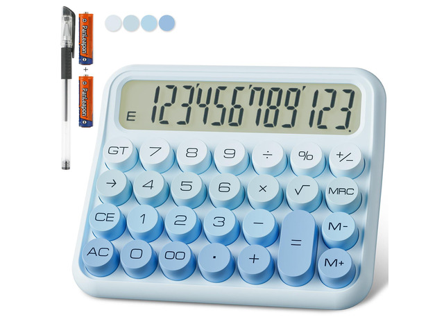 Battery Desk Calculator - 12 Digit Extra Large 5-Inch LCD Display, Big Buttons Easy to Press, 15 Tilt Screen (Ice Blue)