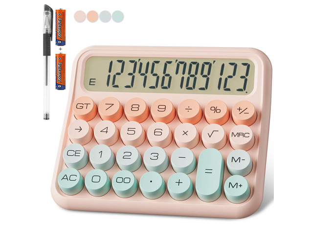 Battery Desk Calculator - 12 Digit Extra Large 5-Inch LCD Display, Big Buttons Easy to Press, 15Tilt Screen for Kids (Green & Pink)