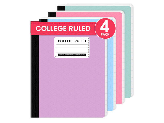 College Ruled Composition Notebook 4 Pack School Supplies, 160 Pages 9-3/4' x 7-1/2' Aesthetic Composition Notebooks, 80 Sheets, Pastel Colors,...